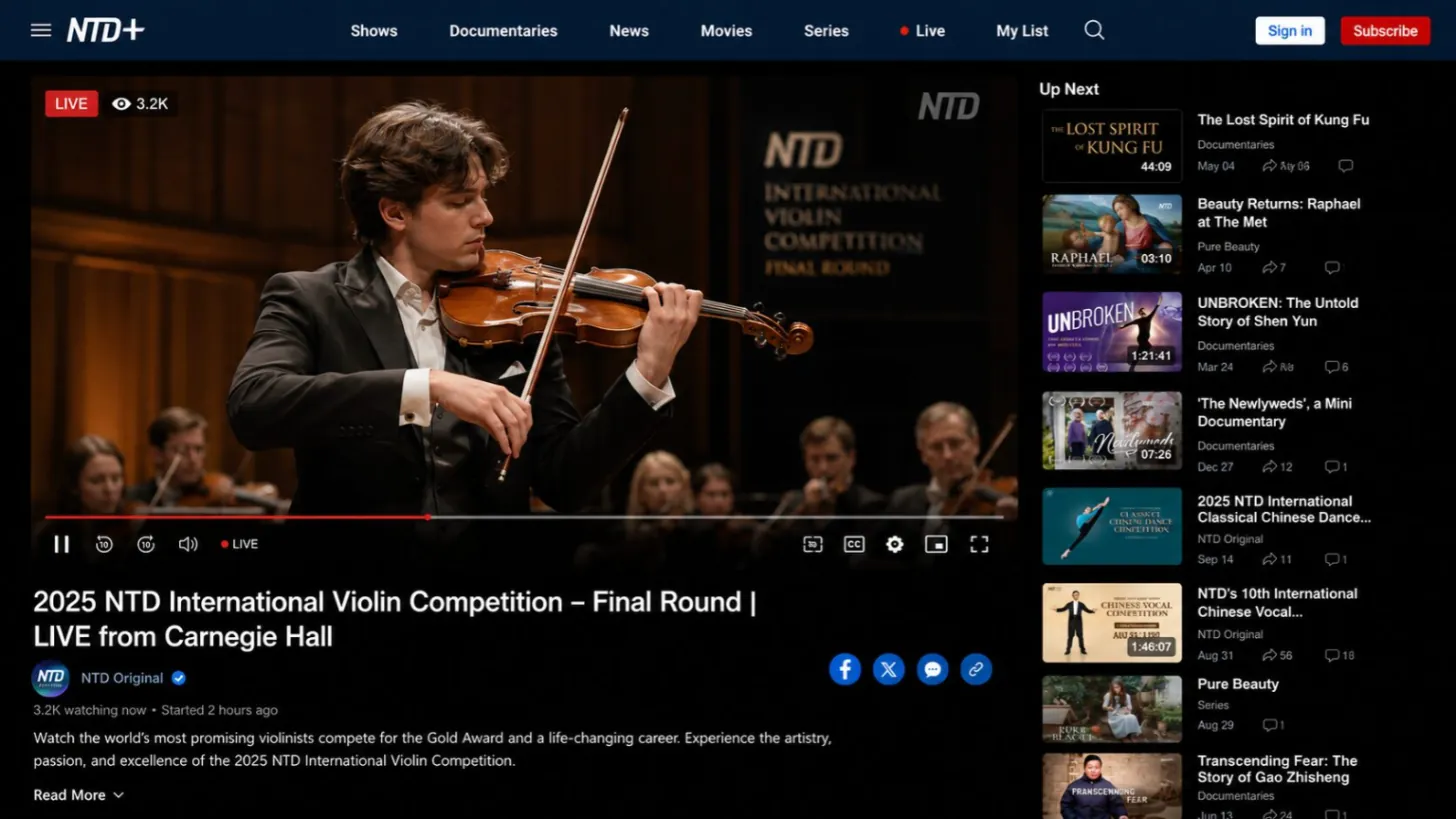 NTD+ broadcast of the NTD International Violin Competition final round